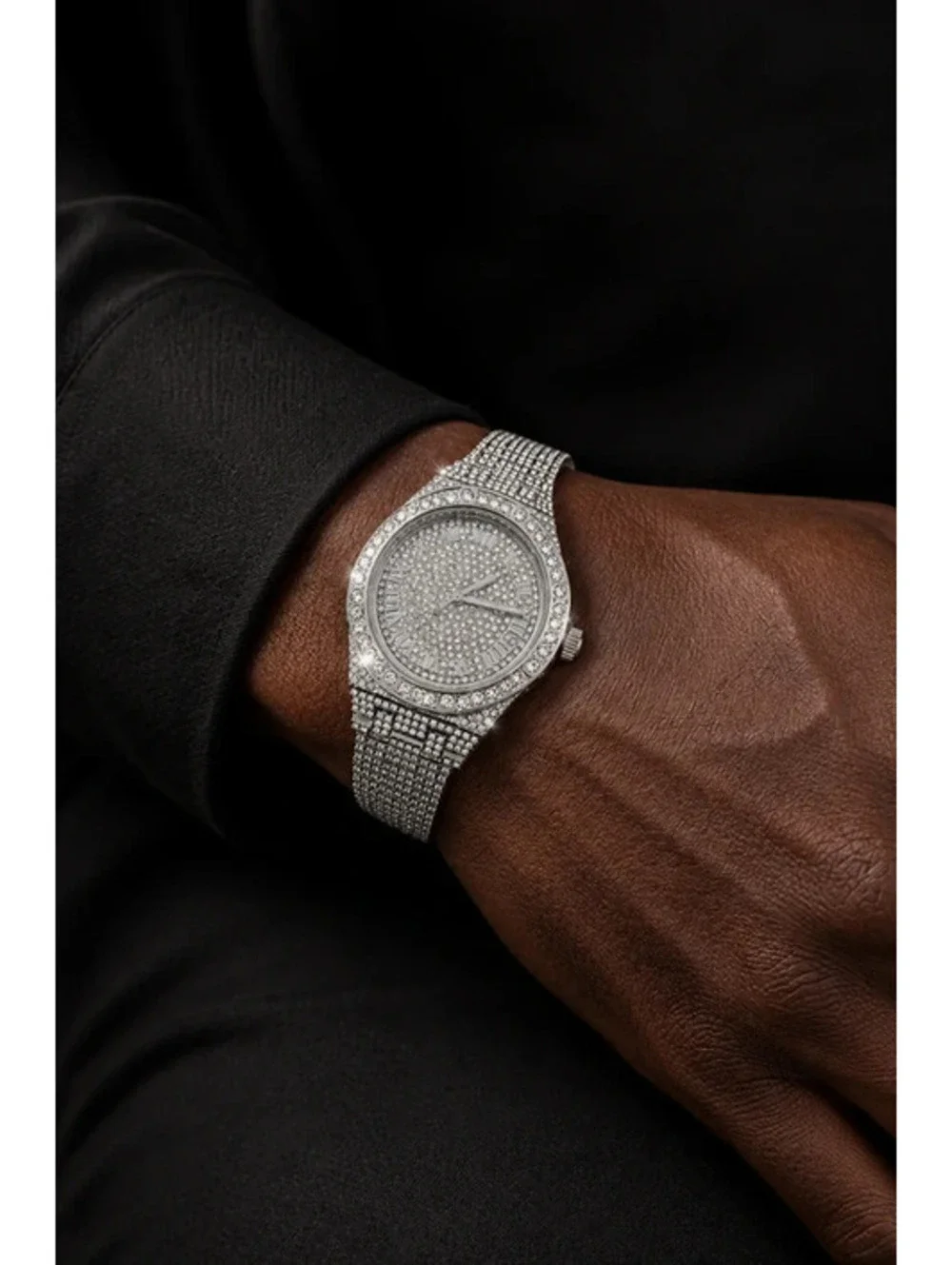 #597  40mm Luxury Iced Out Bling Chandelier Watch – Silver Tone